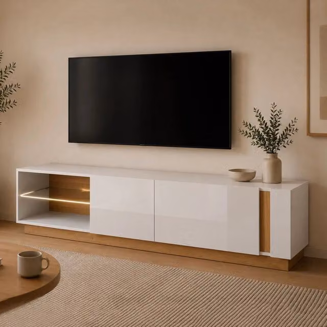 Kahadada, Mobile Porta tv 2 Ripiani, 188x40x46h cm Marrone Rovere Nodi