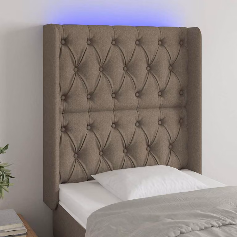 Testiera per letto vidaXL in tessuto beige con illuminazione LED e porta di ricarica USB, L: 83 cm, P: 16 cm, H: 118-128 cm
