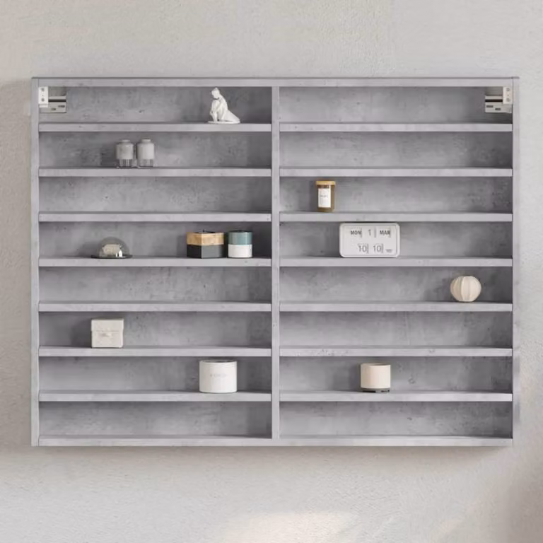 Armadietto Vetrina vidaXL Grigio con Ante in Vetro e Ripiani Interni, L 100 cm x P 8,5 cm x H 75 cm