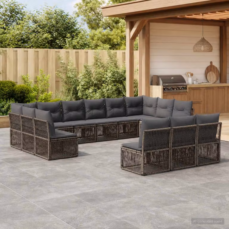 Set Divano da Giardino vidaXL 13 pz Grigio in Polyrattan con Cuscini e Struttura in Acciaio