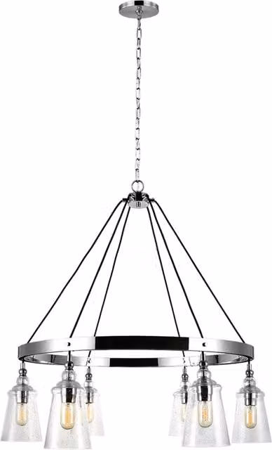 Lampadario Industrial Nordico Loras Acciaio Vetro 6 Luci E27
