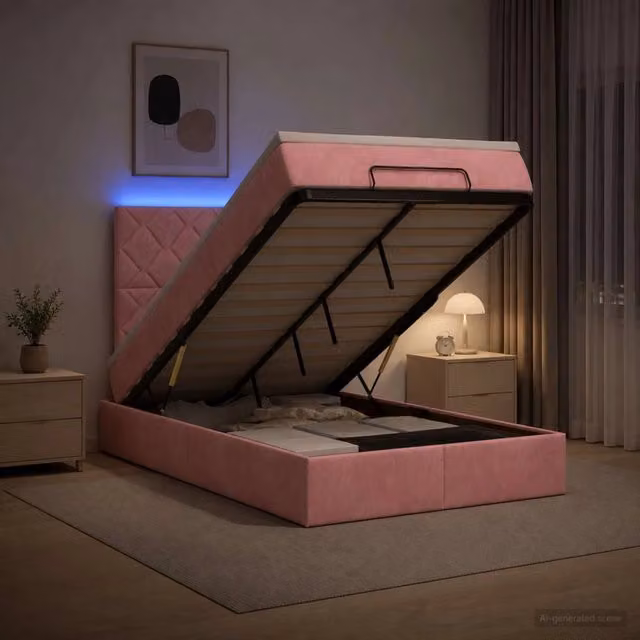 Letto Ottomano con Materasso e Illuminazione LED vidaXL in Velluto Rosa e Bianco L/P/H: 200 x 120 x 88 cm – 1