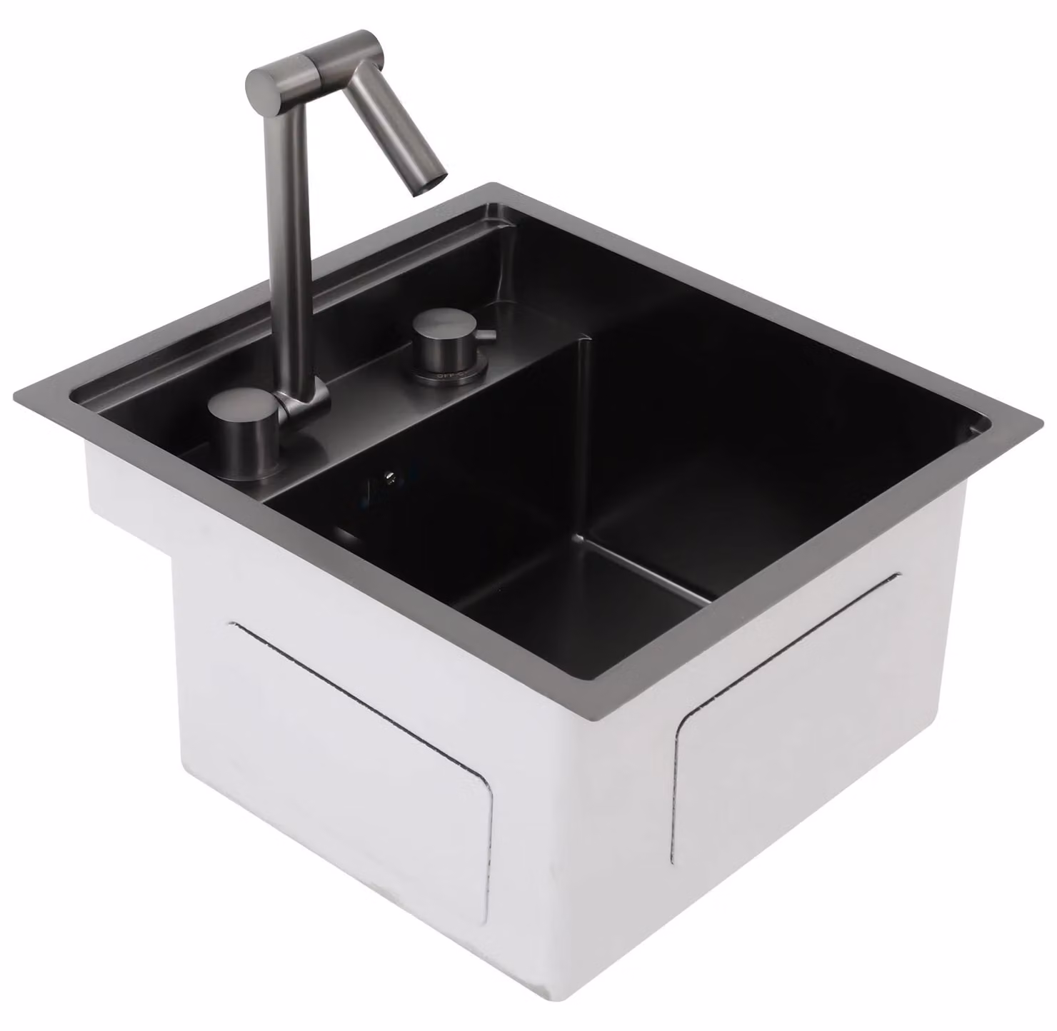 Lavello da cucina in acciaio inossidabile 304 - Vasca singola quadrata - Lavello da incasso/sovrapposto - 43x39x23 cm - Rubinetto girevole a 360° - Nero