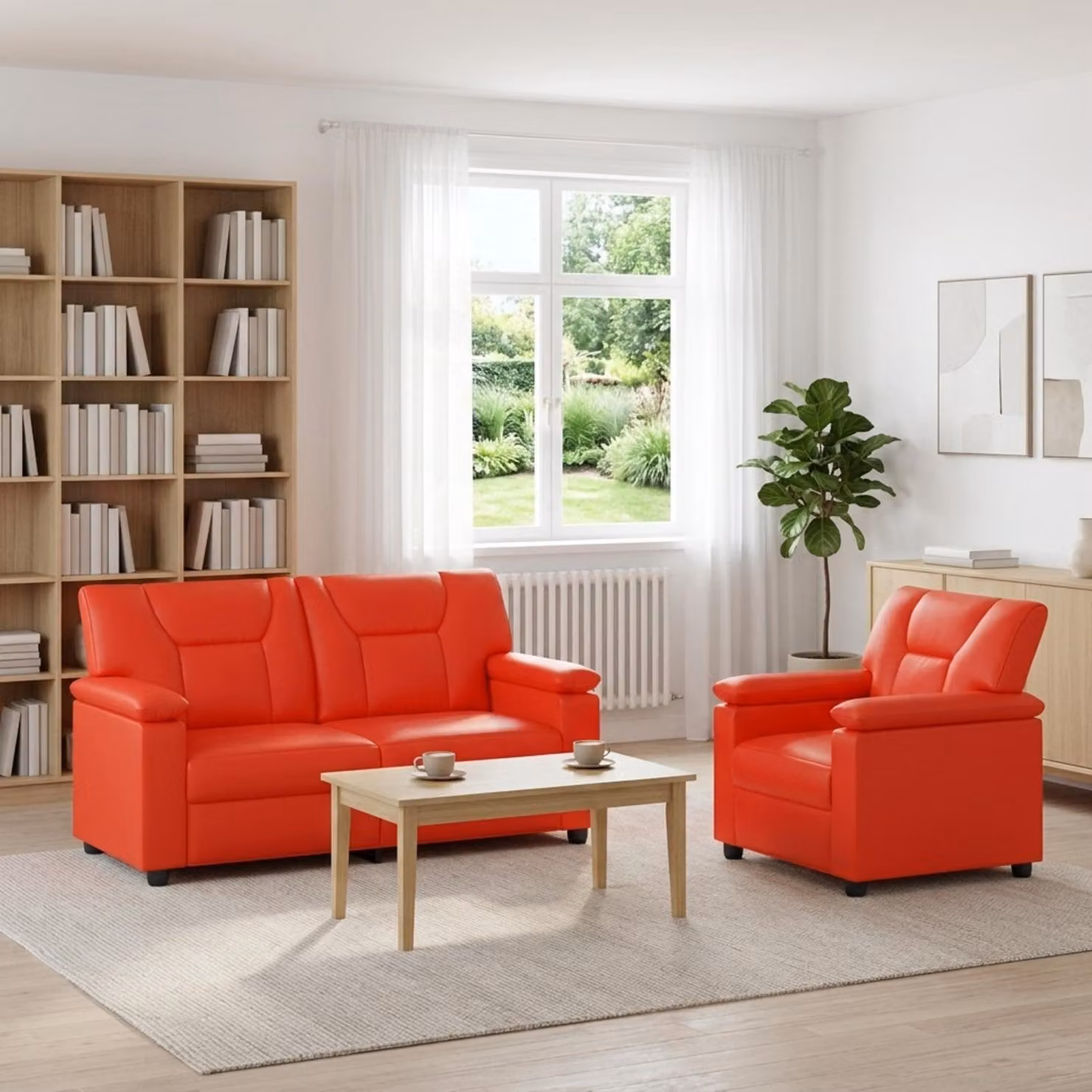 Set di 2 divani moderni vidaXL in similpelle rossa e nera con struttura in metallo e coperture rimovibili