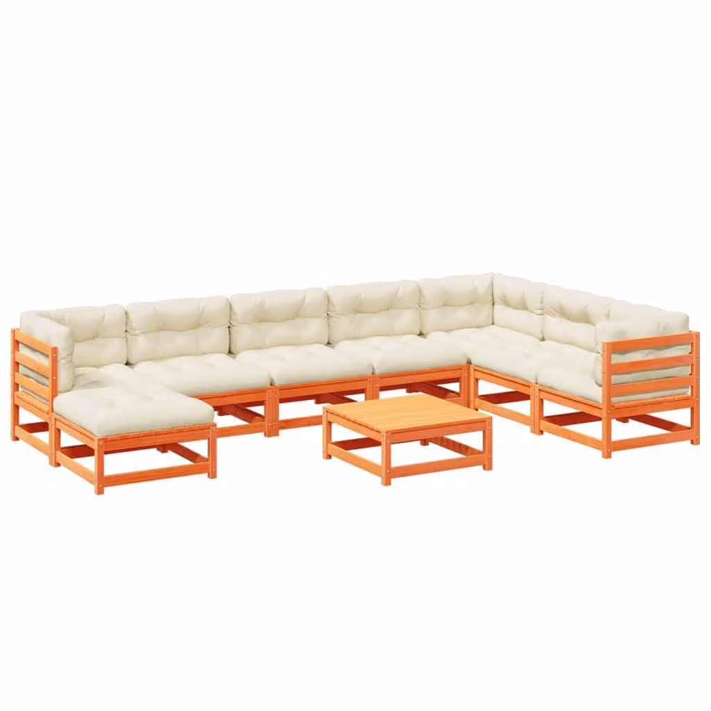 Maison Exclusive - Set Divani Giardino 9 pz con Cuscini Marrone Cera Massello Pino