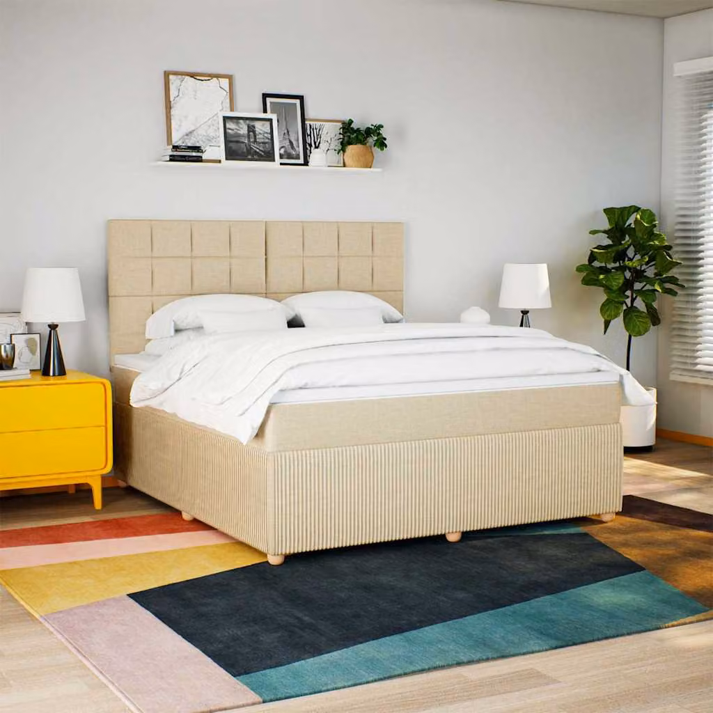 vidaXL Letto Ibrido con Materasso in Tessuto Beige e Bianco, L/P/H: 180 x 200 cm – 1