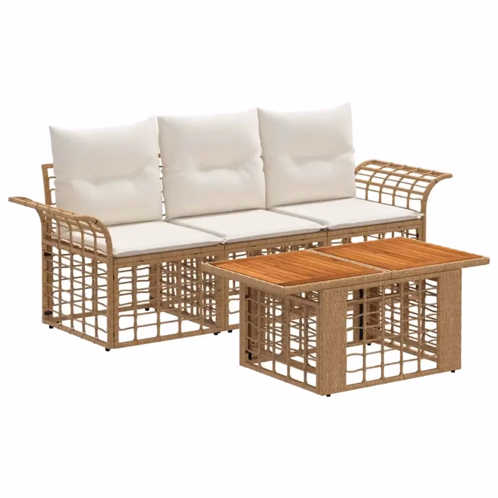 Set Divano da Giardino 4 Pezzi vidaXL in Polyrattan con Tavolino e Cuscini Beige e Bianco – 2