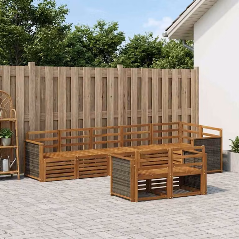 Set di divani da esterno vidaXL a forma di U in legno di acacia con cuscini, marrone e bianco