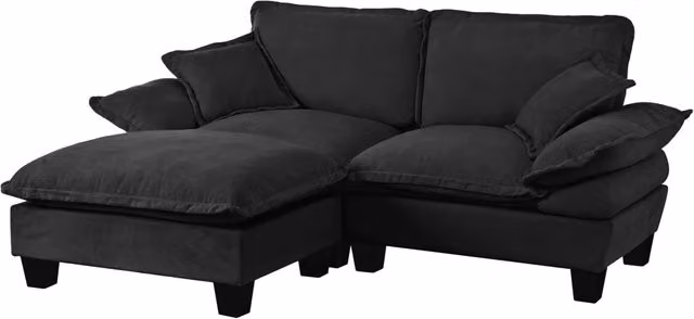 Divano modulare angolare Cloud in Chenille nero con ottomano mobile e 2 cuscini
