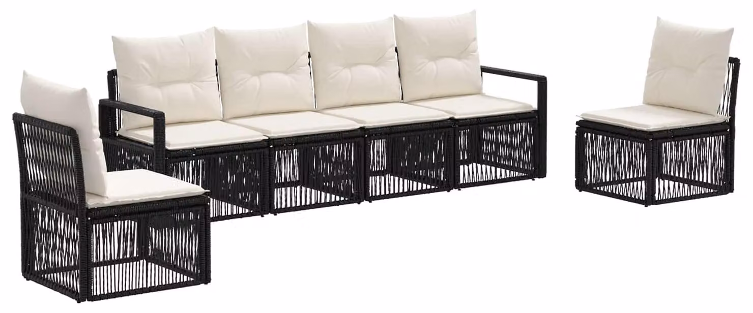 Set da giardino composto da 6 pezzi, colore nero, realizzato in rattan sintetico