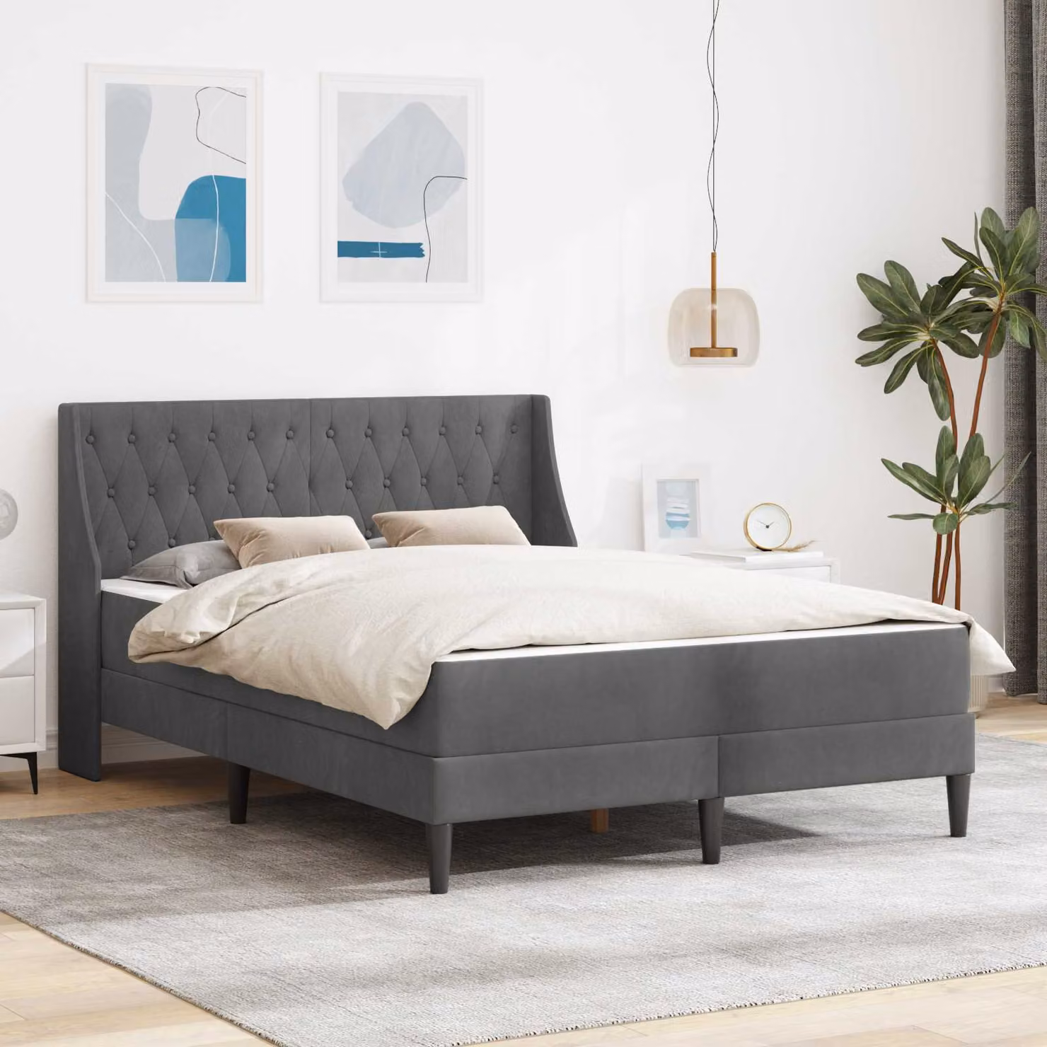 Struttura letto con materasso vidaXL in velluto grigio con doghe in legno L/P/H: 120 x 200 x 124 cm