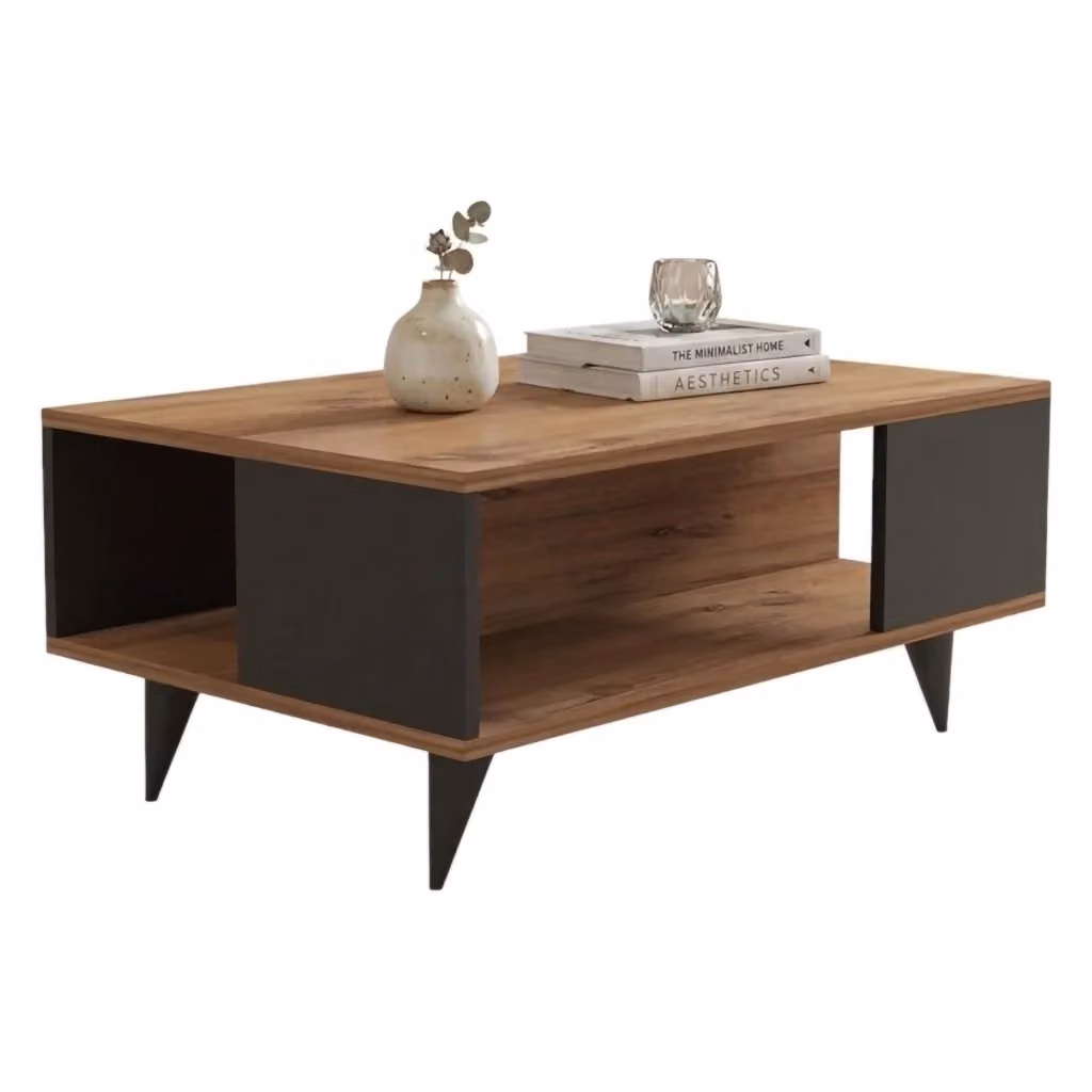 Tavolino da salotto moderno DMORA rettangolare in legno marrone e antracite L/P/H: 90 x 60 x 40 cm – 2