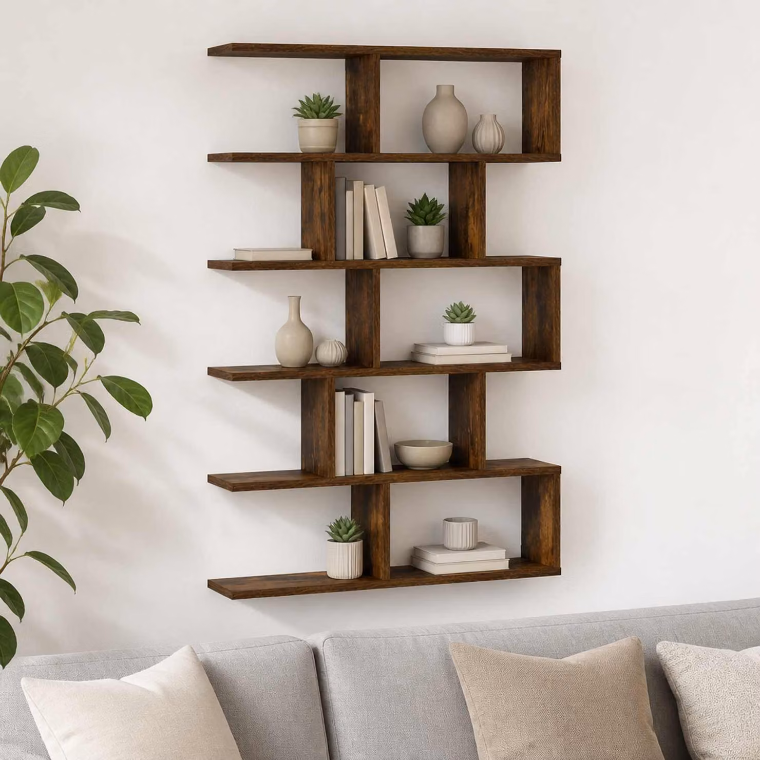 Scaffale da parete moderno vidaXL in rovere fumo, L: 70 cm, P: 17 cm, H: 101 cm