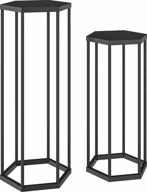 Set da 2 supporti per piante esagonali Outsunny in metallo nero per interno ed esterno – 1