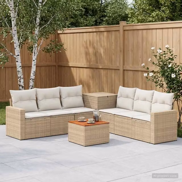 Set di divani 8 pz Beige e Bianco Crema 55 x 55 x 37 cm 3448342