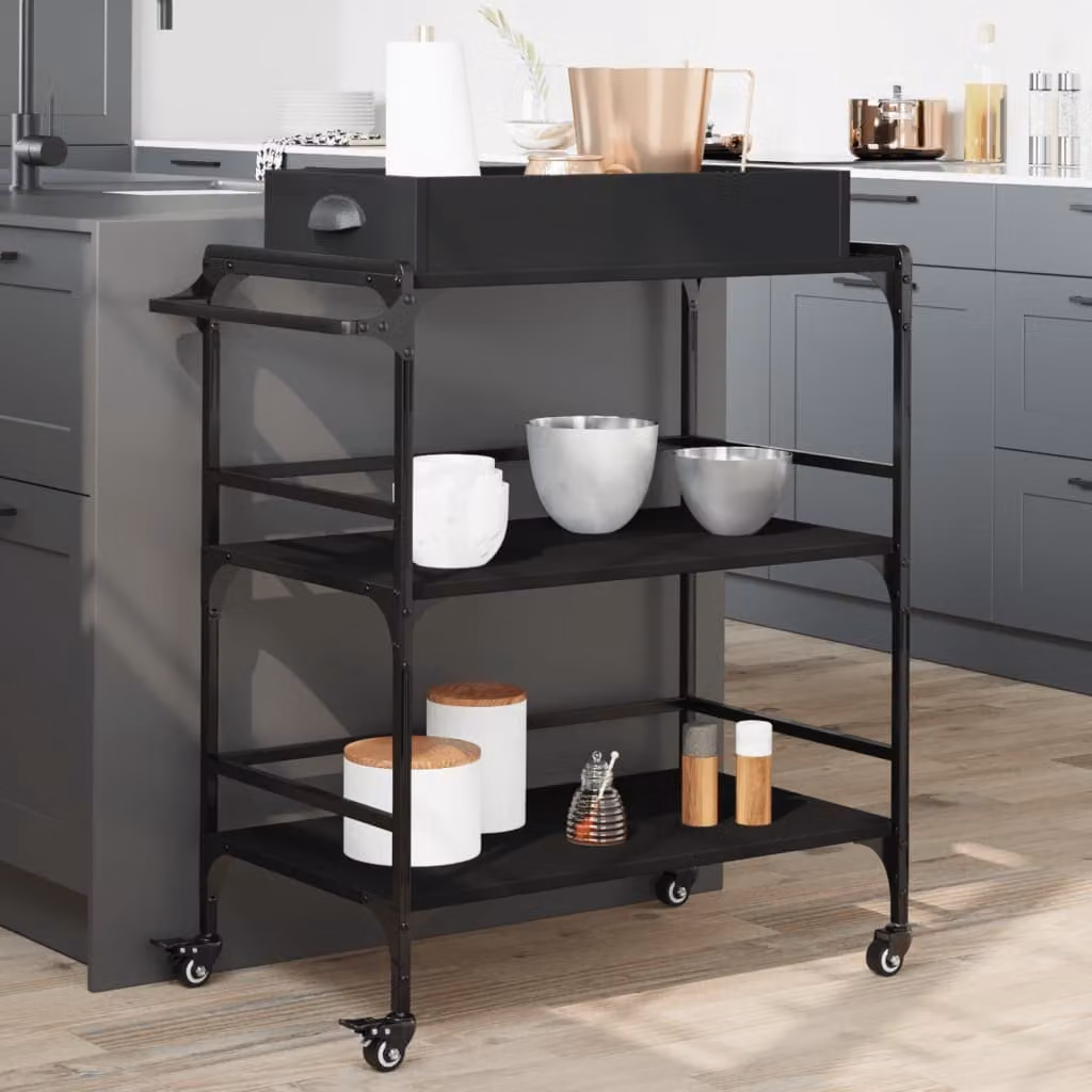 vidaXL Carrello da Cucina in Stile Industriale Nero con Ruote, L/P/H: 81,5 x 41 x 92,5 cm