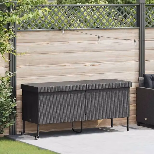 Contenitore da giardino con ruote vidaXL in rattan e metallo nero L: 160 cm, P: 55 cm, H: 75 cm