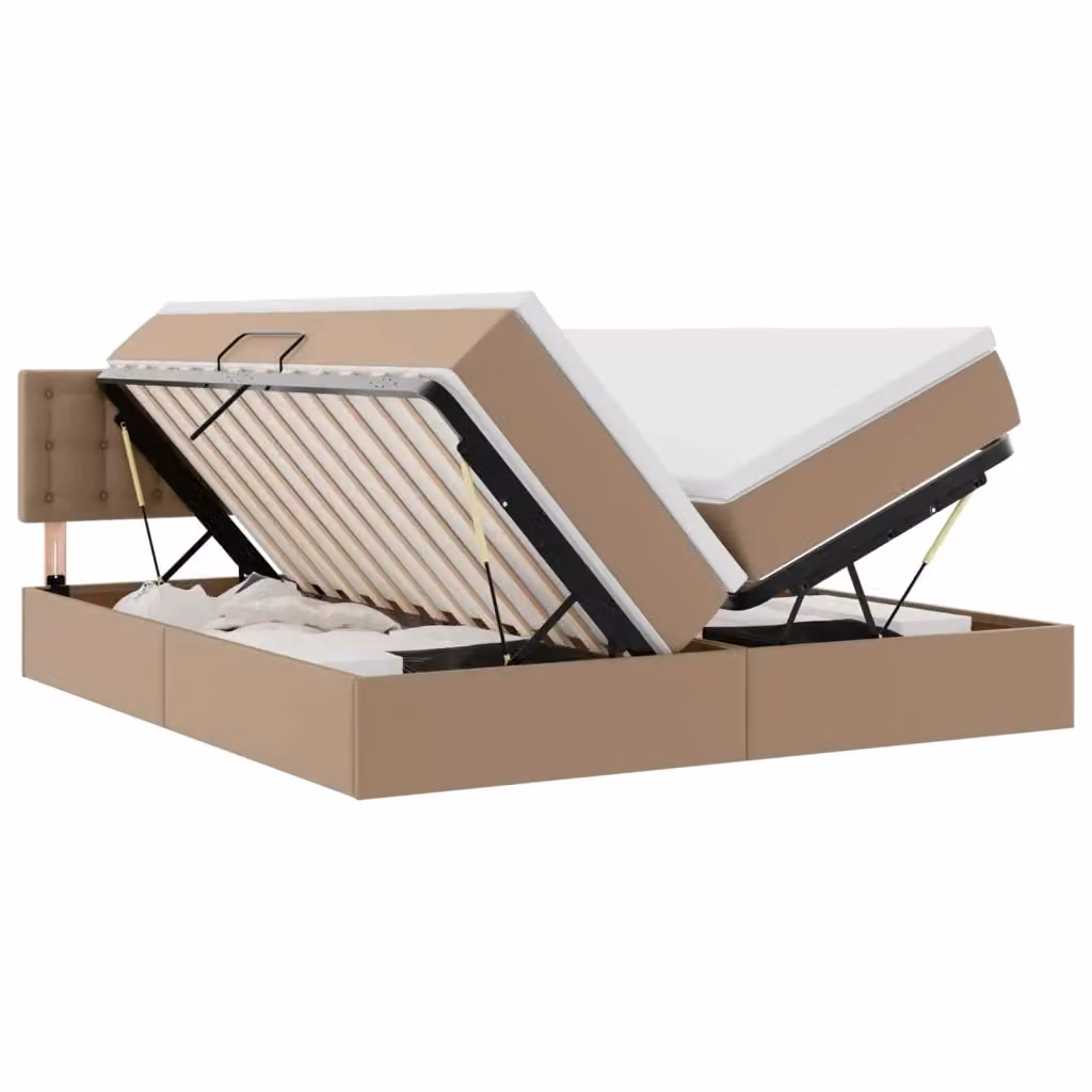 Letto con Contenitore Moderno vidaXL in Pelle Sintetica Beige L: 180 cm, P: 200 cm, H: 204 cm – 2