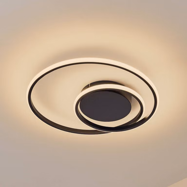 Plafoniera a LED Kyron Lindby, dimmerabile, Nero, Soggiorno / Sala da pranzo, Alluminio, Moderno, Plafoniera LED
