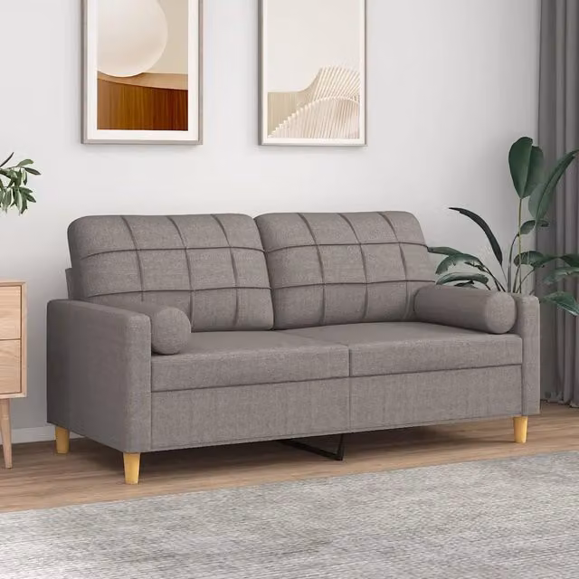 Divano a 2 Posti con Cuscini-Sofa 2 Posti con Cuscini Tortora 140 cm in Tessuto 121891