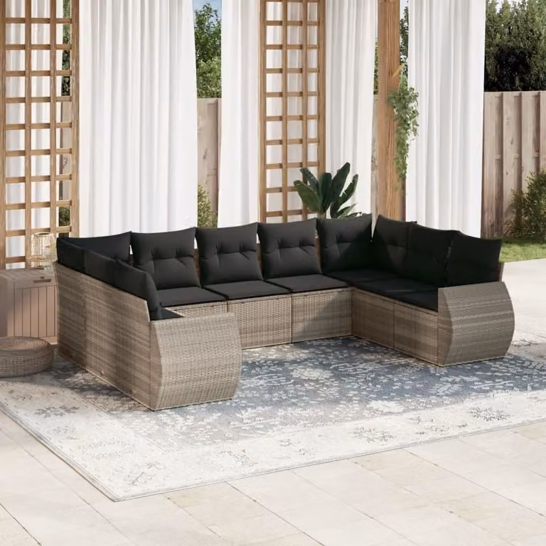 Maison Exclusive - Set Divano da Giardino 9pz con Cuscini Grigio Chiaro Polyrattan