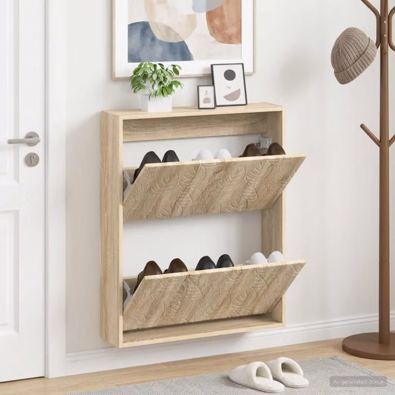 Mobiletto per scarpe da muro vidaXL DELFT moderno in legno color rovere, L: 71 cm, P: 17 cm, H: 86 cm