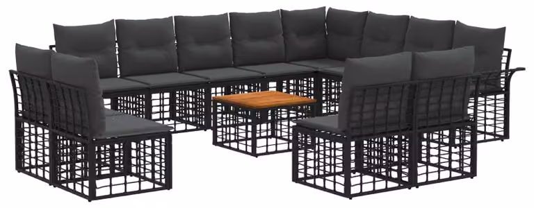 Set di divani da esterno 13 pcs Nero e Grigio scuro Poliestere