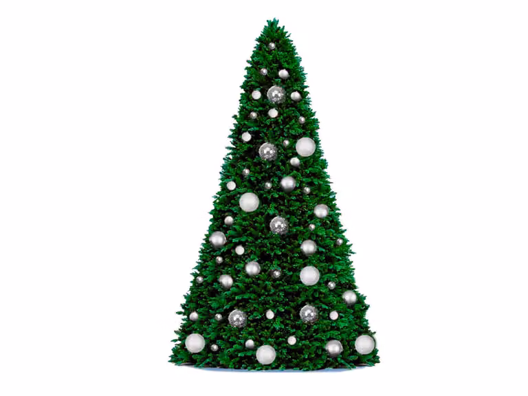 Albero di Natale artificiale decorato con 74 ornamenti ARGENTO BASE 500 cm con supporto e ornamenti natalizi