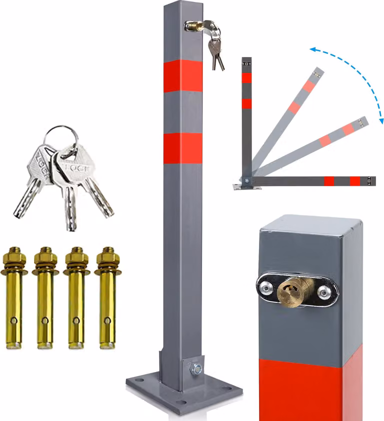 Jayseuw barriera per parcheggio barriera pieghevole 66cm bloccabile in acciaio inox