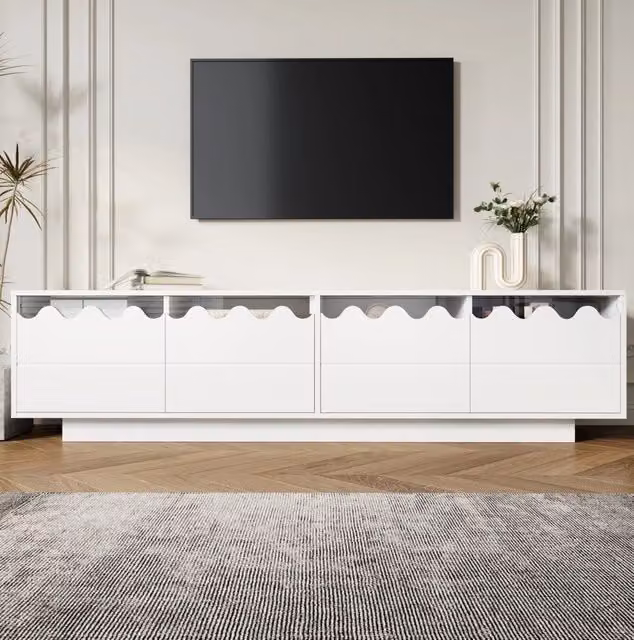 Mobile TV bianco 170 cm con 4 ante e design ondulato