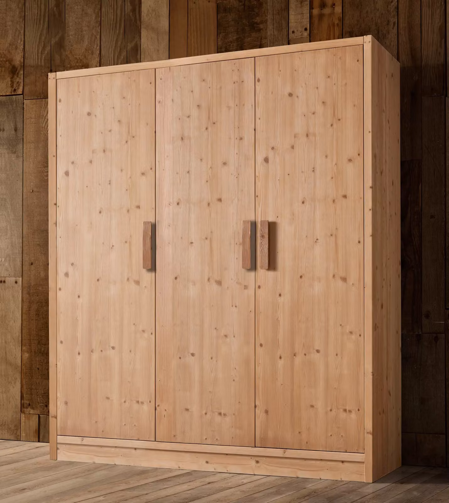 Armadio cortina a 3 ante in legno massello di abete Mobili 2G colore marrone L/P/H: 180 x 55 x 220 cm – 1