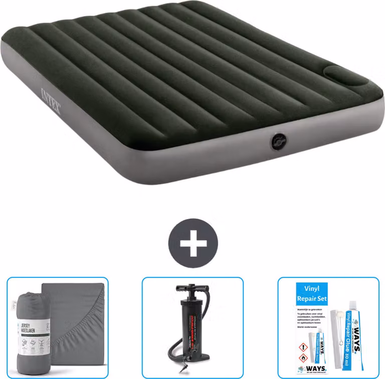 Letto gonfiabile Intex - 2 persone - 152 x 203 x 25 cm - verde - lenzuolo - pompa e kit di riparazione