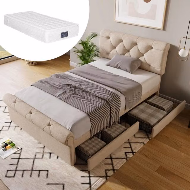 letto imbottito metallo e legno naturale 90 x 200 cm