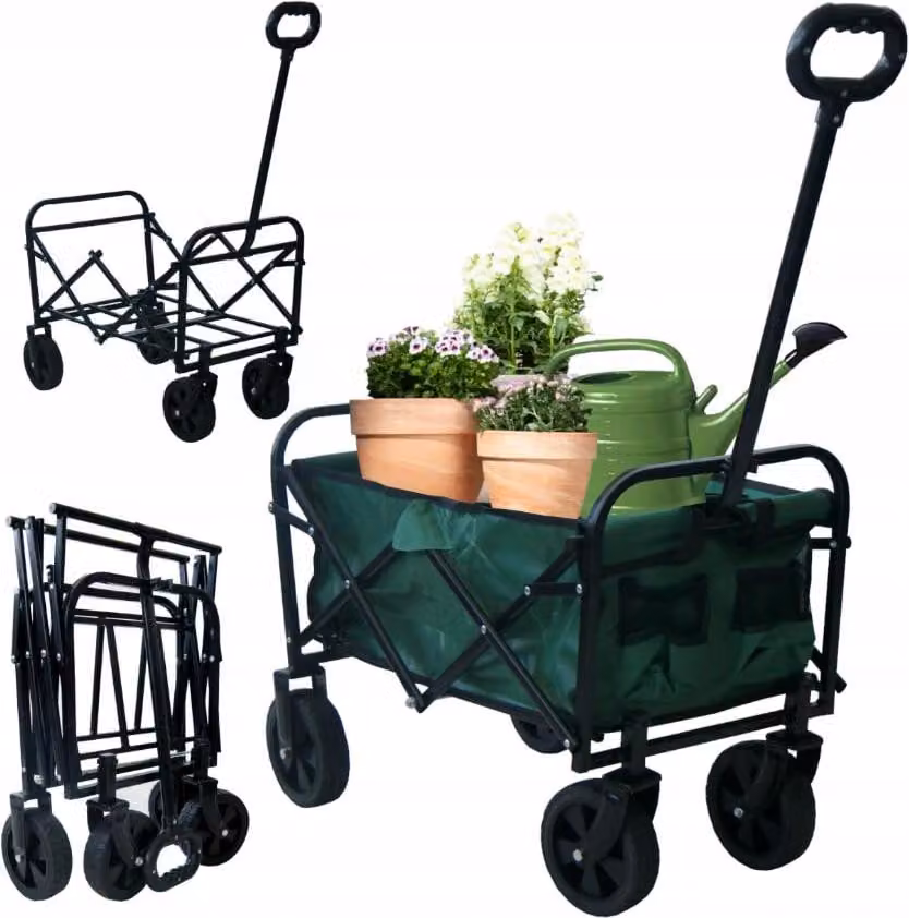 BDW, carrello a mano, carrello da spiaggia, carrello da trasporto pieghevole, 120 l, verde, 45x60x16cm