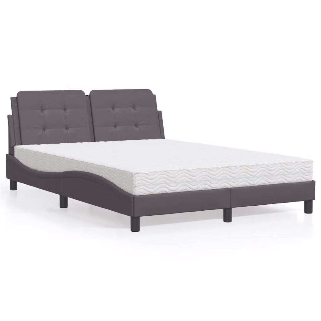 Letto con Materasso Zadar vidaXL in Similpelle Grigio e Bianco L/P/H: 140 x 200 cm – 1