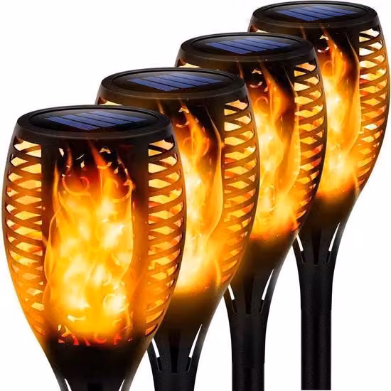 Lampada solare da giardino moderna con effetto multicolore e luce bianco caldo, resistente IP65, colore nero con picchetto per terreno