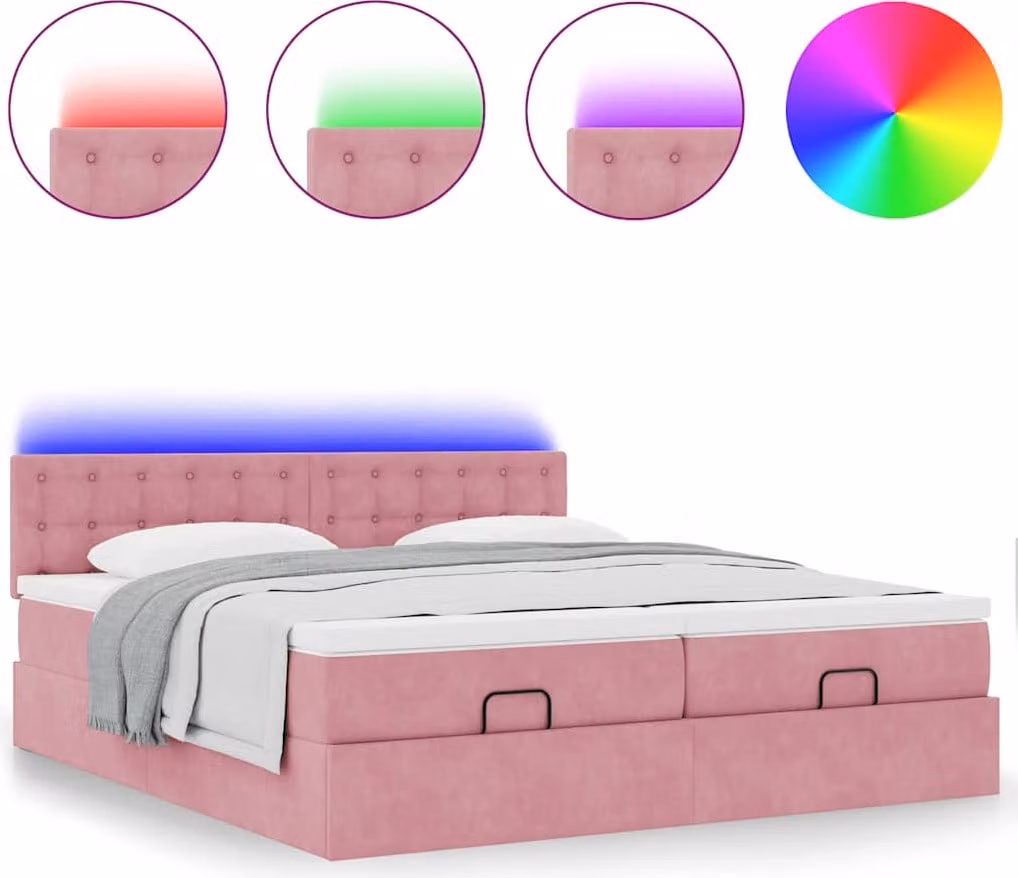 Struttura Letto Pouf con Materassi Rosa 180x200 cm Velluto