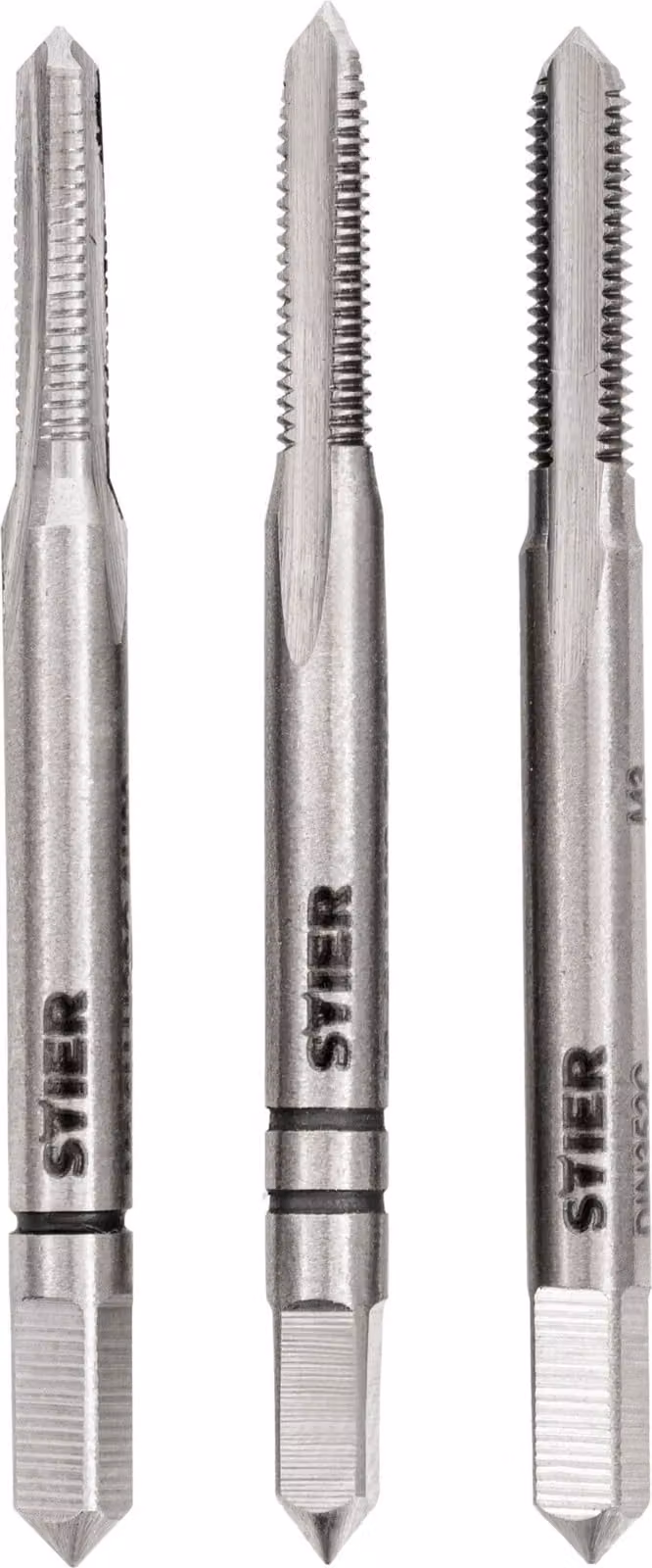 Set di 3 rubinetti a mano STIER, rubinetto di premeditazione e di finitura, DIN 352 HSS-G M3, per la produzione di filettature interne DIN13, standardizzato, rettificato, alta qualità