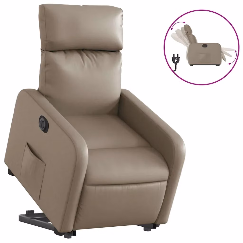Poltrona Alzapersona Reclinante Elettrica vidaXL in Similpelle Colore Cappuccino – 2