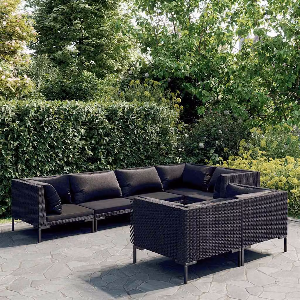 Set di divani da giardino vidaXL a forma di L composto da 7 pezzi con cuscini in schiuma e rivestimenti rimovibili, struttura in metallo e rattan color antracite