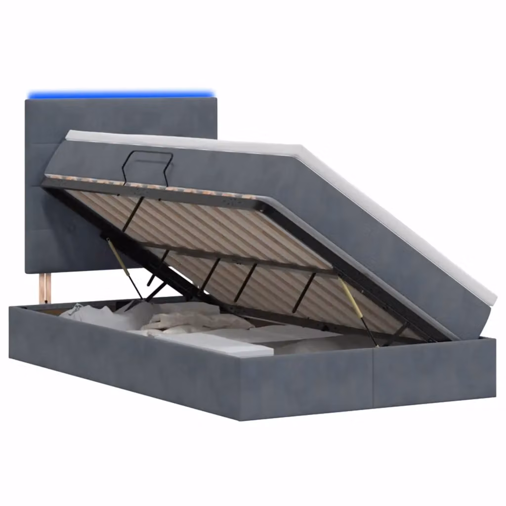 Letto con contenitore e materasso vidaXL in tessuto grigio con illuminazione LED e porta USB L/P/H: 120 x 200 x 140 cm – 2