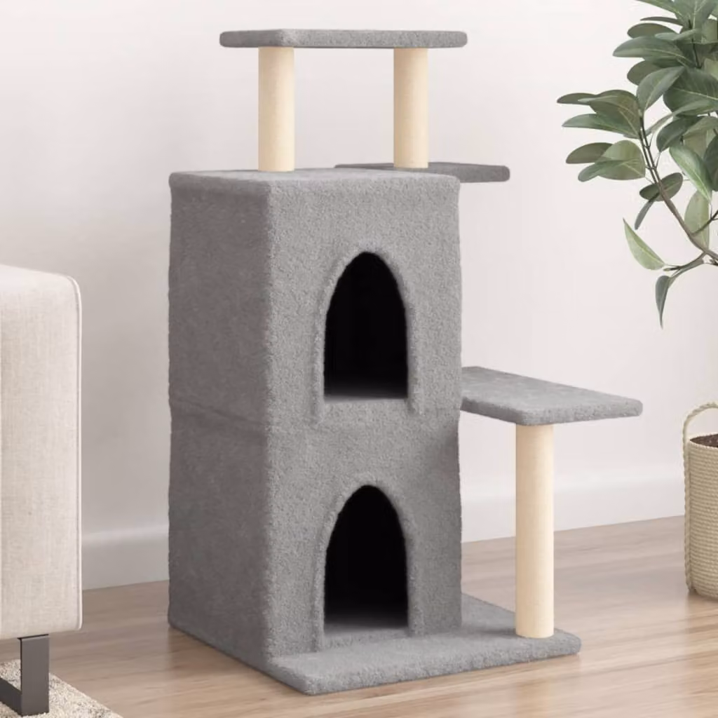 vidaXL Albero per Gatti con Tiragraffi in Sisal e Cuccia, Grigio, Altezza: 97 cm