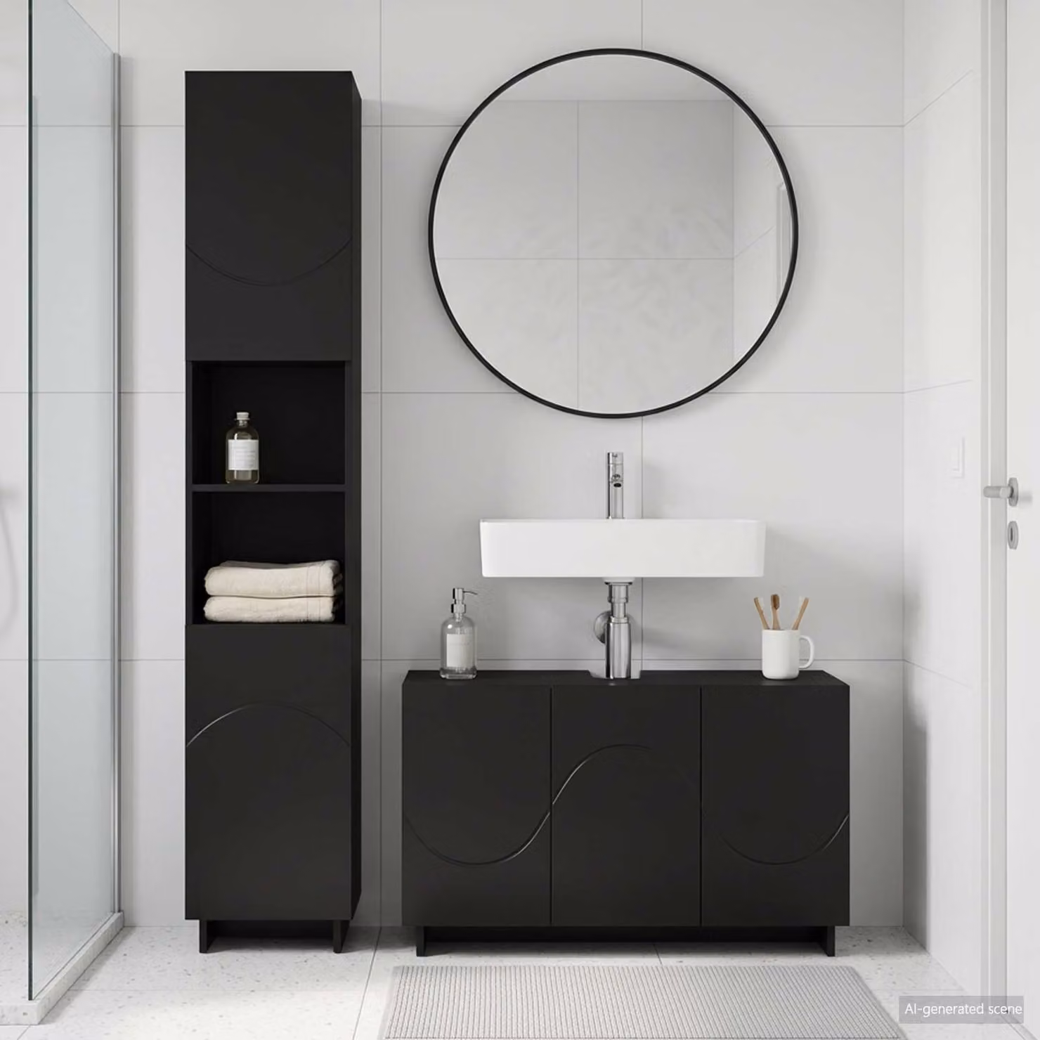 vidaXL Set mobili da bagno 2 pz Nero Legno ingegnerizzato