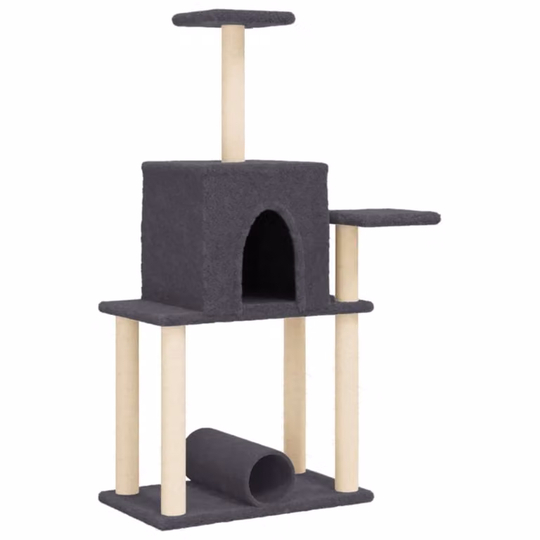 Albero per Gatti con Tiragraffi in Sisal Grigio Scuro 122 cm