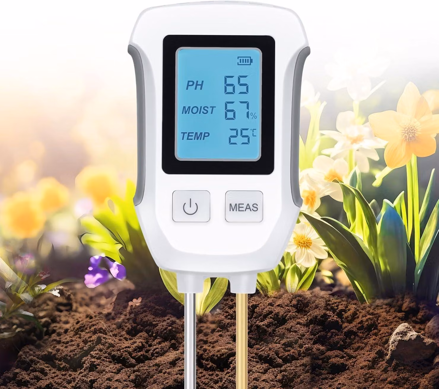 Misuratore multifunzione 3 in 1 per il terreno: misura del pH, del terreno, e dispositivo digitale per il test dell'umidità del terreno con indicazione di temperatura/umidità e retroilluminazione, ideale per giardinaggio, agricoltura e piante da esterno