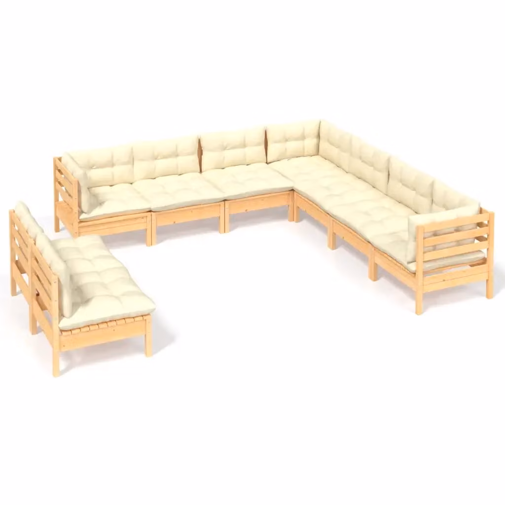 Set di divani da giardino a forma di U vidaXL in legno massello di pino con cuscini beige 9 pz – 2