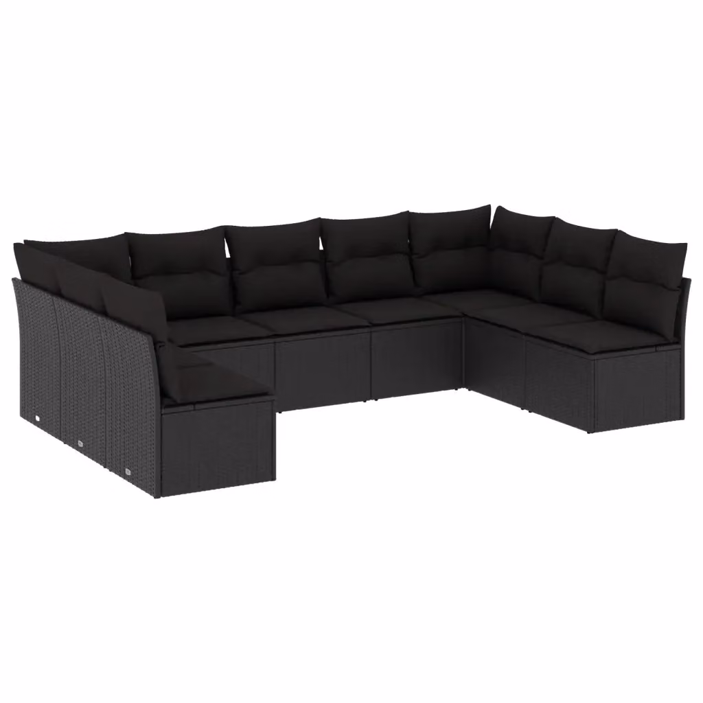 vidaXL Set Divani da Giardino 9 pz in Polyrattan Nero con Cuscini Imbottiti e Rivestimenti Rimovibili – 2