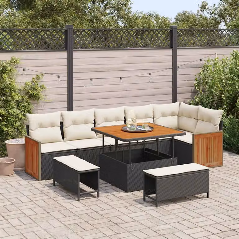 vidaXL Set Divano da Giardino Moderno a L in Polyrattan con 11 Pezzi, Nero e Beige