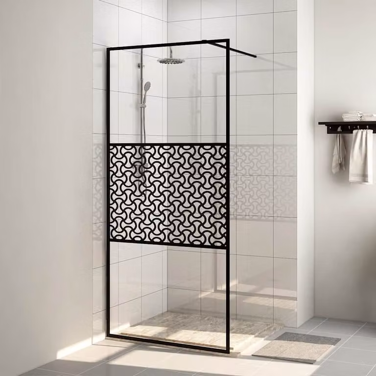 Parete per Doccia Walk-in vidaXL in Vetro Trasparente ESG con Profilo Nero L: 115 cm, H: 195 cm