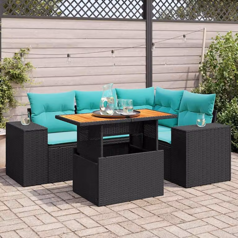 Maison Exclusive - Set Divani da Giardino 5 pz con Cuscini in Polyrattan Nero